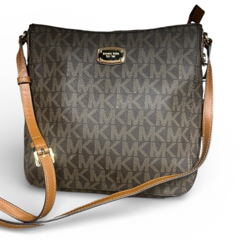 Michael Kors Messenger Brown Logo Crossbody Bag with Tan Strap
